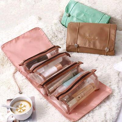 4pcs In 1 Detachable Makeup Bag Women Zipper Mesh Large Capa
