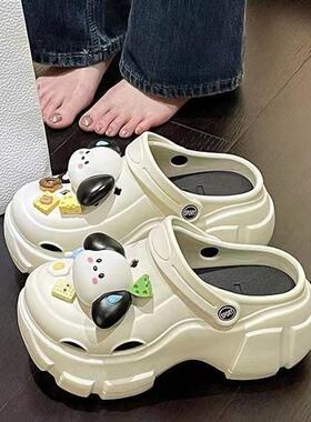 洞洞鞋女款2026新款可爱小狗拖鞋女秋外穿豆豆鞋网红爆款黑色凉鞋