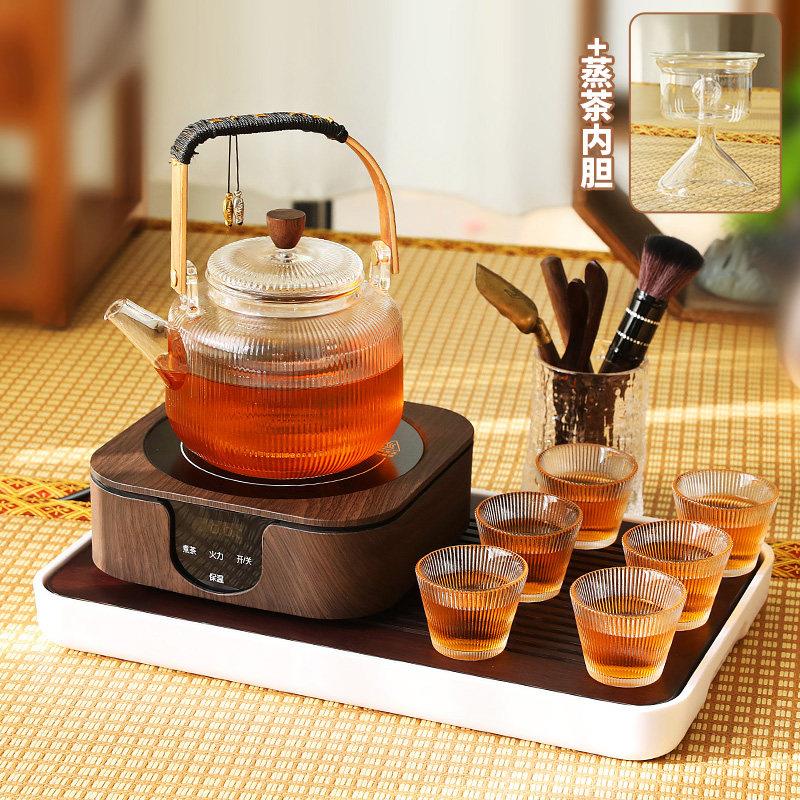 轻型豪华现代茶具一套家用小托盘玻璃过滤茶壶与绝缘插入电陶瓷炉