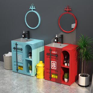 箱现简约阳台新品 工业风酒吧复古不锈钢立柱洗手盆柜商用创意集装