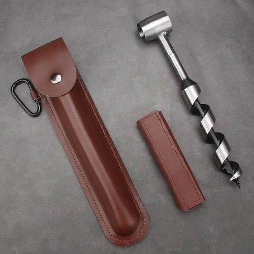 Hand Auger Wood Drill with Leather Case Manual Bushcraft