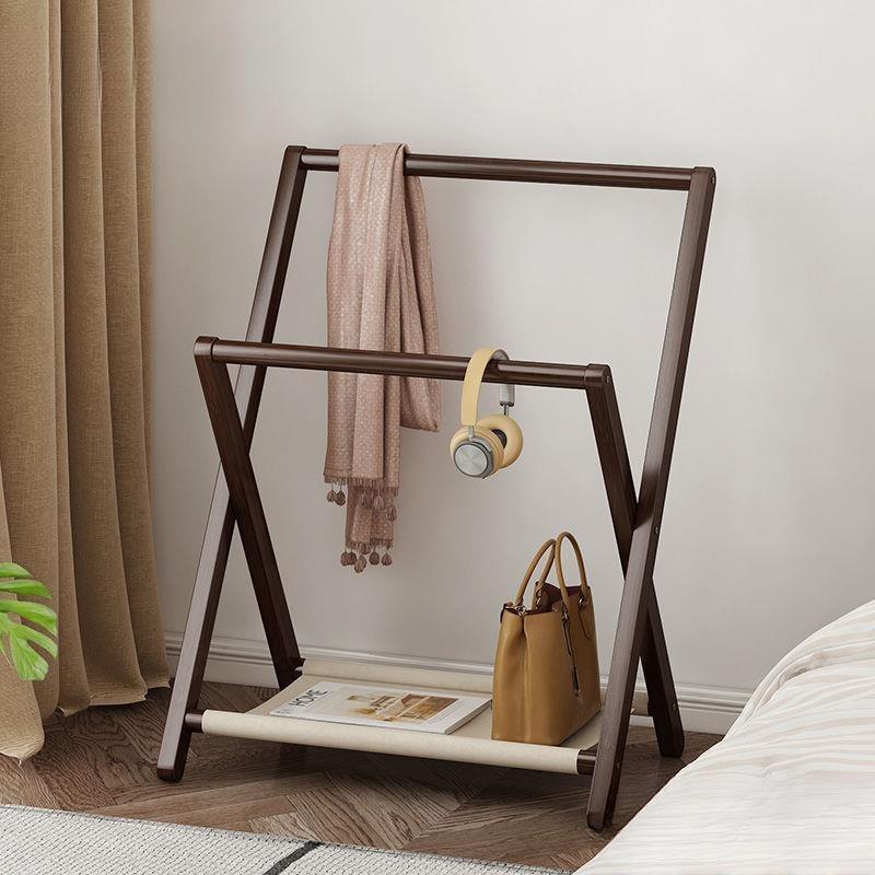 折叠衣帽架卧室挂衣架落地立式床边衣服架子经济型楠竹收纳置物架