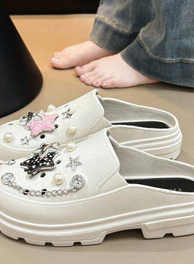 2025外贸新款手工拖鞋包头防滑厚底女外穿花园鞋半拖