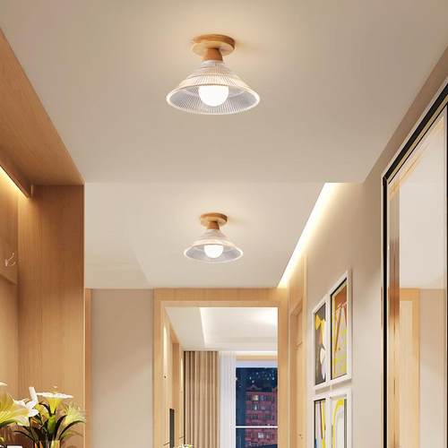 走廊过道灯日式原木吸顶灯艺民宿灯玄关吧台入户阳台简约单头灯具