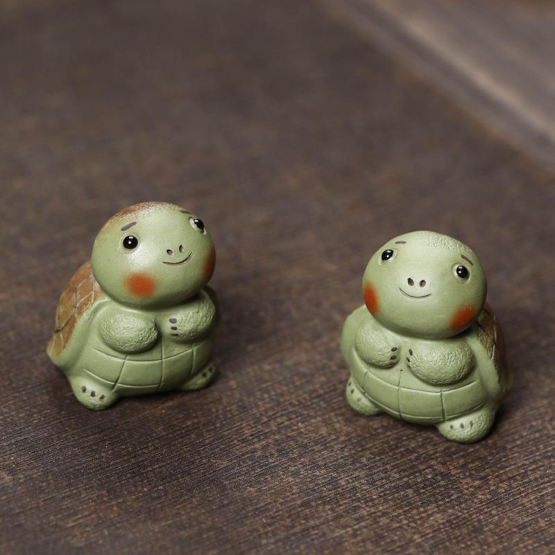宜兴原矿紫砂茶宠乌龟小摆件小绿龟富甲一方茶具配件配件茶玩可养