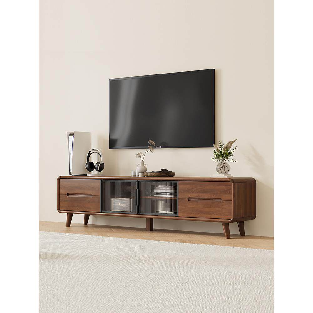 电视柜简约现代客厅家用实木框小户型卧室落地收纳储物柜一体靠墙