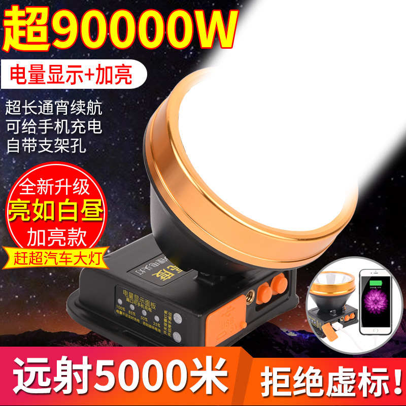 2025强光头灯充电超亮头戴式手电筒钓鱼黄光疝气超长续航户外矿灯