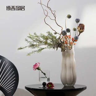 轻奢高级感中古透明玻璃花瓶客厅摆件高档餐桌电视柜插花装 饰花器