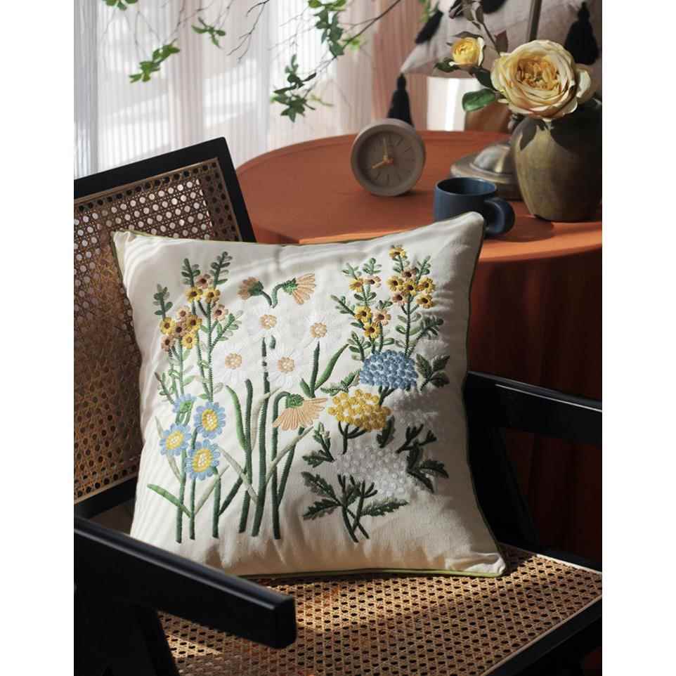 美式刺绣菊linen pillowcase sofa cushion cover home decoratio