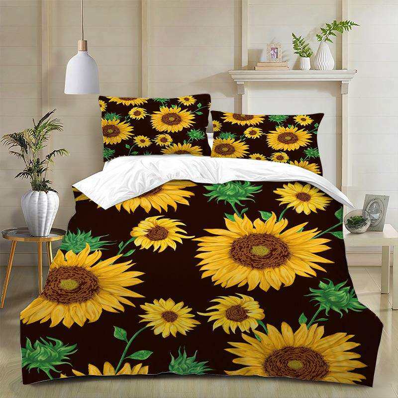 家纺来图跨境三件套鲜花系列3D被套外贸床上用品数码印花