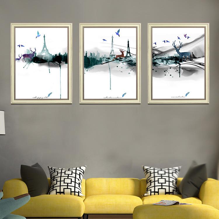 北欧现代动物装饰画卡通儿童房挂画麋鹿客厅餐厅卧室壁画水墨墙画图片
