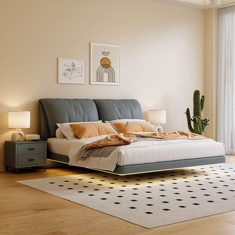 高端家用大象耳朵悬浮床皮艺床现代简约1.8米双人轻奢主卧实木床