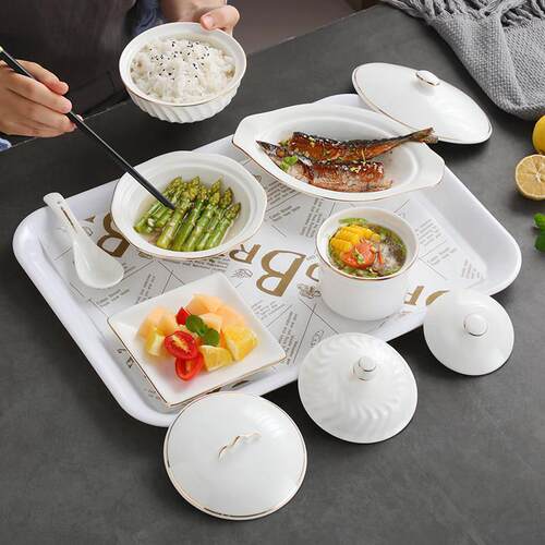 产妇专用陶瓷餐具套组碗盘环保卫生高档带盖子月子餐一人份炖汤盅