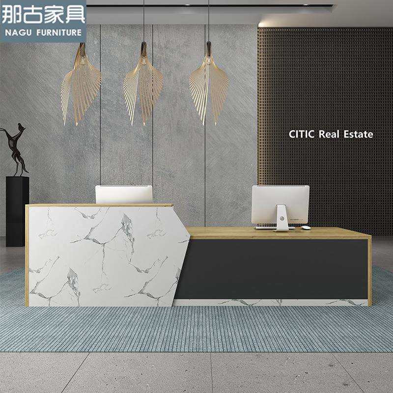 前台接待台收银台简约现代大气公司吧台桌仿大理石办公室接待桌
