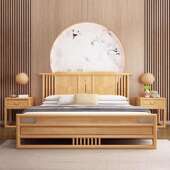 新大中式 白木实木床18主卧别墅双人米床1.5M高箱储XQX物蜡卧室家