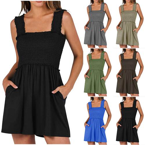 Womens Solid Color Wide StrapSveless Jumpsuit Romper