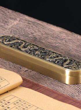 双龙戏珠小卧式线香炉家用熏香沉香檀香炉新中式金属茶道香道摆件