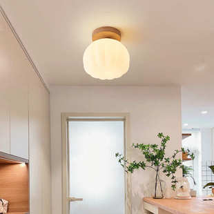 奶油风过道吸顶灯日式 复古南瓜灯入户玄关门厅灯温馨走廊阳台灯