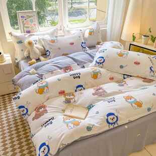 纯棉四件100全棉简约床件上用品1床单被套套.8米双人001被罩床上4