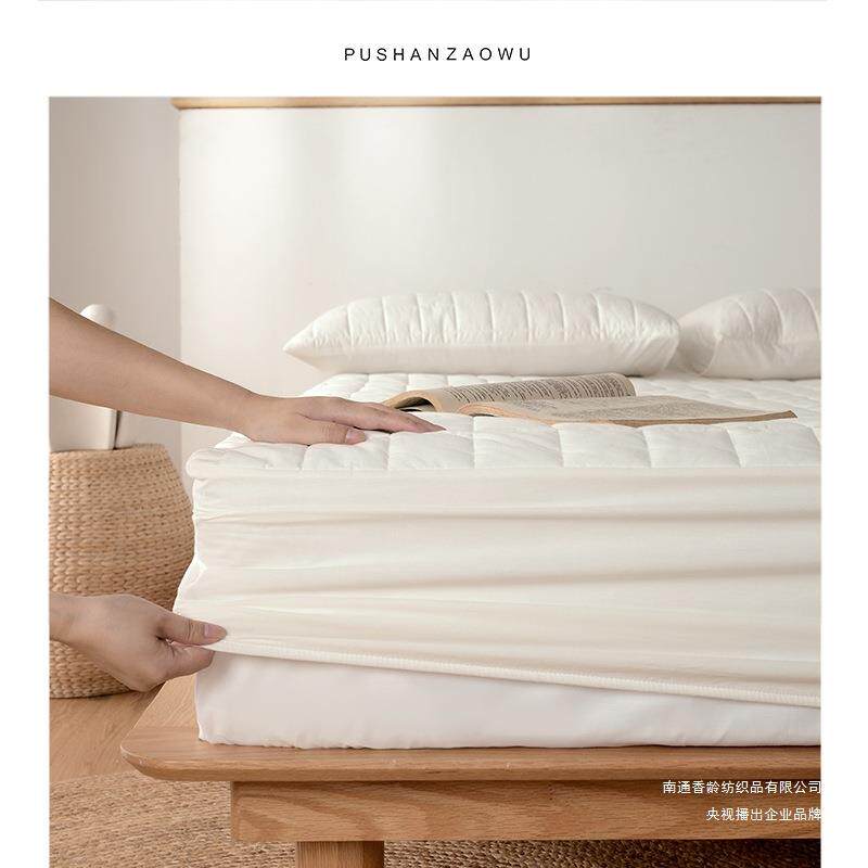 简约日系纯棉夹棉床笠单件纯白格子防滑床罩全棉席梦思保护套防尘