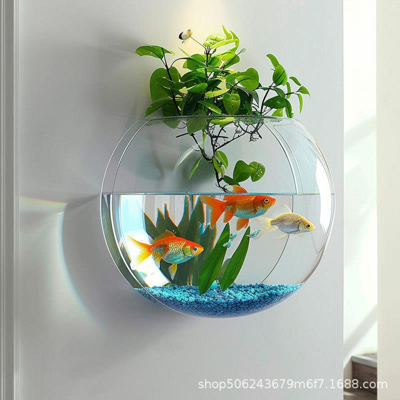 壁挂水培创意绿萝绿植花盆挂壁挂墙圆形装饰器皿贴墙花瓶可贴标