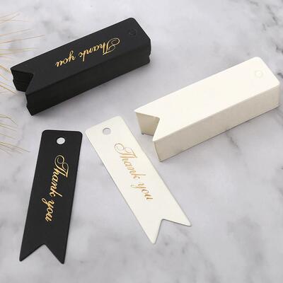 50-100pcs Gold Stamping Thank You Paper Card Tags Black Whit