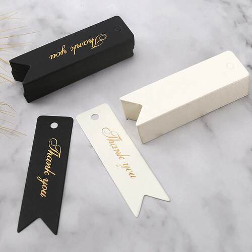 50-100pcs Gold Stamping Thank You Paper Card Tags Black Whit