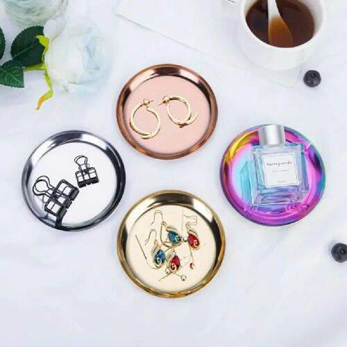 Ins Wind Stainless Steel Round Storage Tray Desktop