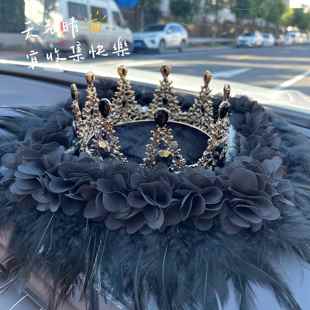 饰羽毛新车车送 水钻轻奢高级神感饰中台装 正品 皇冠汽车摆控件女款