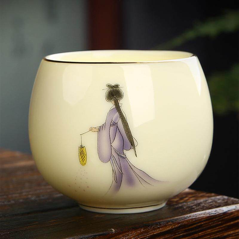 宝石粉淑女茶杯主人杯个人陶瓷大号茶盏羊脂玉瓷古风女士品茗杯