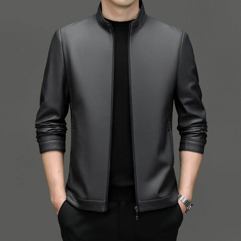 皮衣外套务年男士中宽松立8117-BB领机车服秋冬季新款商休闲皮克