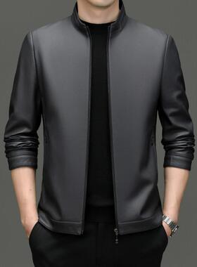 皮衣外套中年男士松8117-BB宽立领机冬服车秋季新款商务休闲皮夹