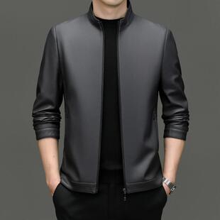 商皮休闲夹 新款 皮衣8117 BB男外套务中年士宽松立领机车服秋冬季