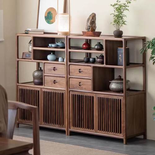 新中式实木博古架2025新款高端黑胡桃木客厅多宝阁置物储物柜组合