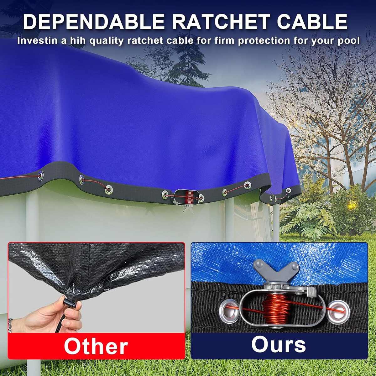 冬季加厚耐用圆形泳池罩防寒抗紫防尘盖布带紧绳器钢丝