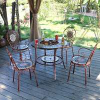 Outdoor barbecue table, courtyard garden, villa household charcoal grill table, round table, casual ironwork Mosaic dining table and chair set thumbnail 6