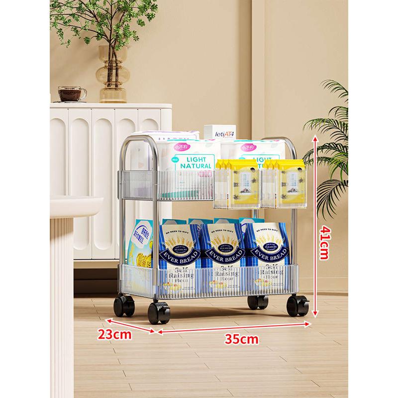 客厅零食置物架落地式婴儿用品多层整理架带轮可移动小推车储物架