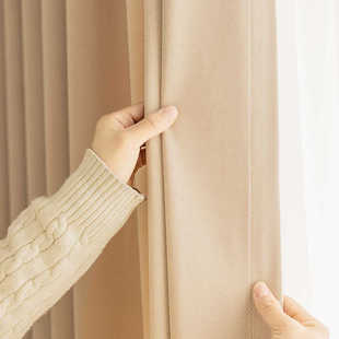 遮光丝绒风奢卧室抹茶色轻绿色窗帘简约绍兴北欧柯桥客厅ins