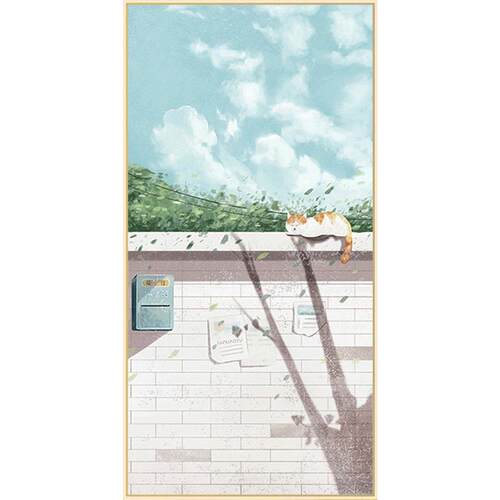 北欧玄关装饰画竖版现代简约走廊过道尽头壁画小清新挂画插画猫咪