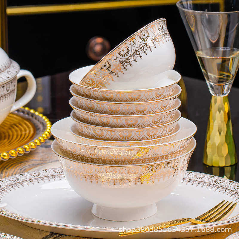 碗碟套装家用景德镇陶瓷餐具高档金边碗盘子组合欧式出口定制批发