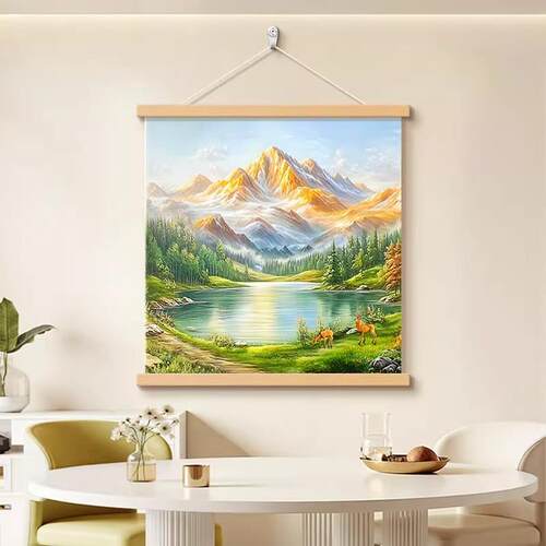 金山画靠山图餐厅装饰画高档大气客厅背景墙挂画福禄聚宝盆山水画