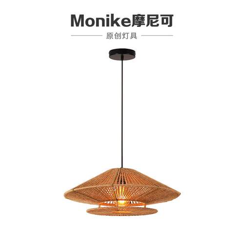 客厅卧室餐厅led室内吊灯东南亚吧台藤艺单头中山灯具复古风藤编