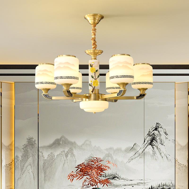 全铜新中式别墅大吊灯楼中楼高端跃层中山灯具客厅餐厅电风扇吊灯
