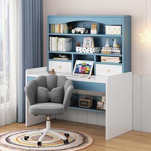 学生桌家书架书柜一体学生学MOH习写书字桌子用女脑孩卧室电桌椅