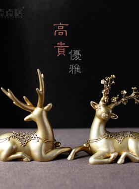 艺网红款件一鹿安黄铜梅花鹿汽2085车摆高档铜鹿摆平件工品