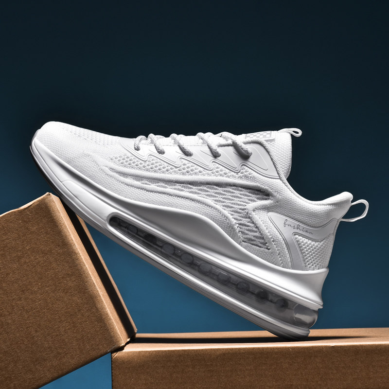 国风潮流男鞋气垫男鞋2025新款飞织全白运动鞋学生透气网面跑步鞋,流行男鞋,单鞋,淘宝优惠券,粉丝福利购,淘宝优惠卷