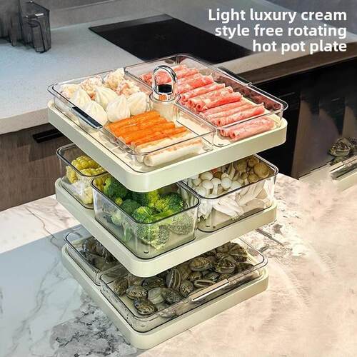 春节多层火锅配菜盘家用食品准备网盘厨房多功能储物架旋转托盘