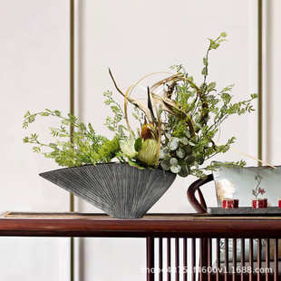 新中式售楼处家居仿真花艺插花软装树脂花器场景装饰道具酒店摆设