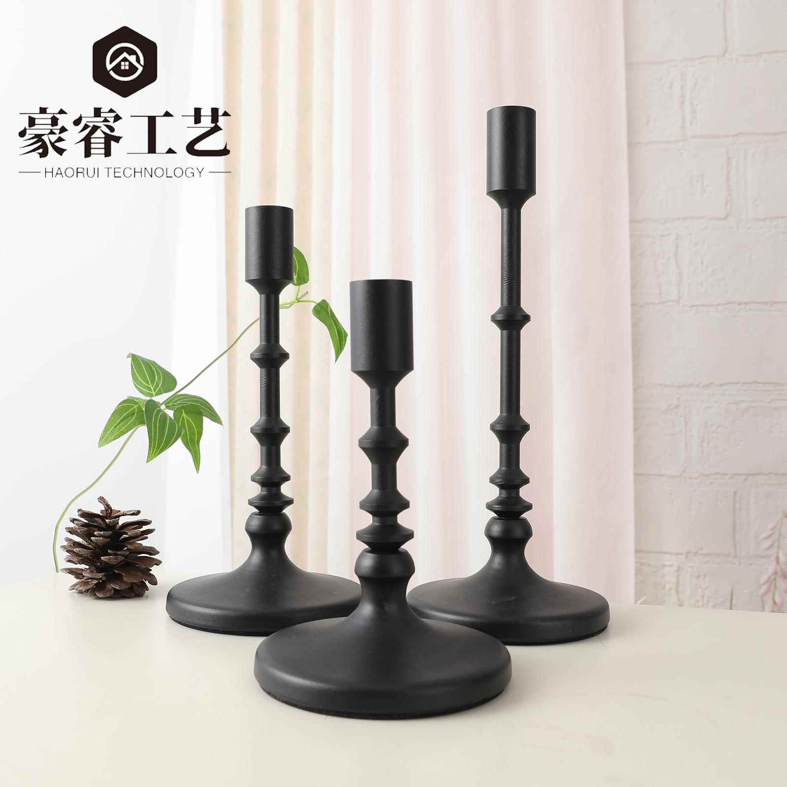 简约黑色铁艺烛台复古家用客厅餐桌浪漫烛光创意装饰拍照道具摆件