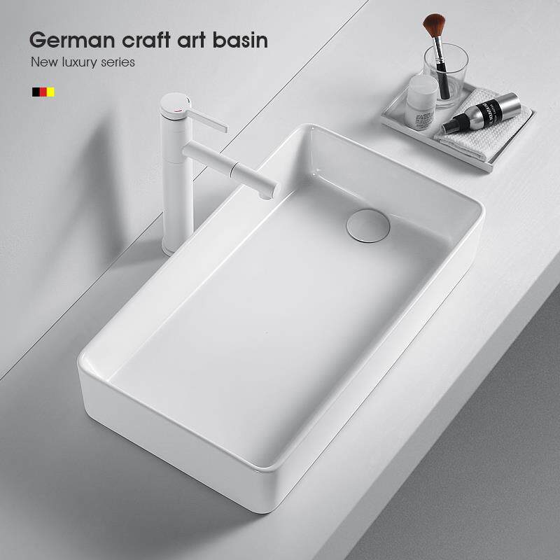 侧边下水台上盆阳台洗衣机陶瓷洗手盆左右排水家用偏口方形洗脸盆